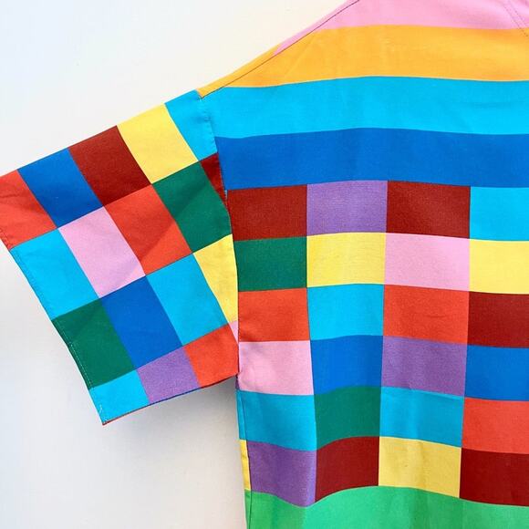 Valentino 1973 Check Panama Silk Top Rainbow Blouse Multicolor Stripe - Picture 5 of 12